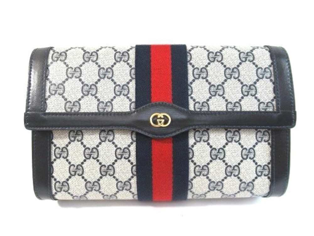 Gucci Sherry Clutch Bag Canvas Gray Navy Blue